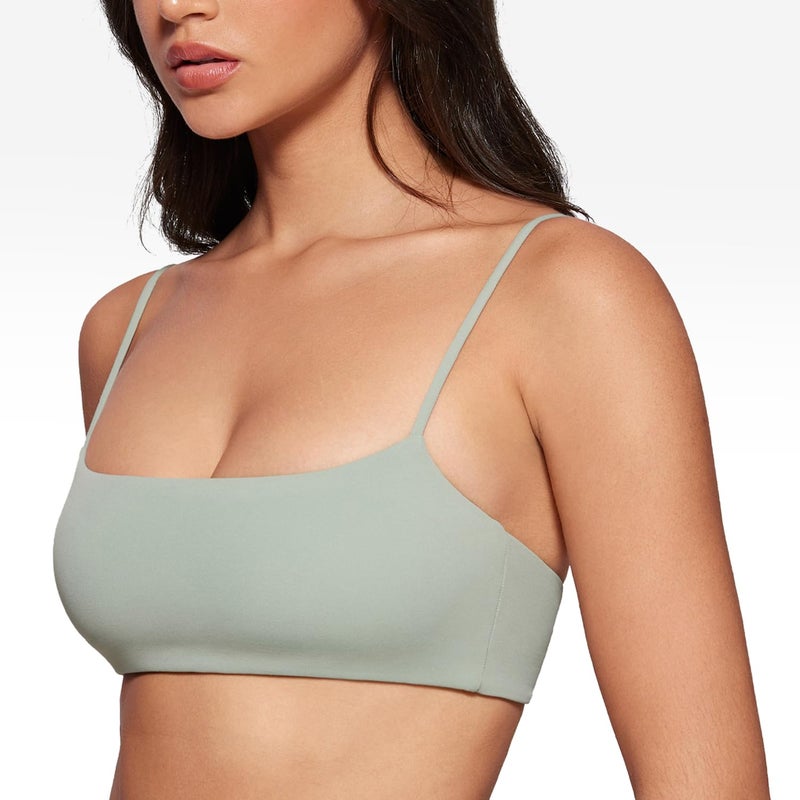 INGIA Women's Square Neck Sports Bra Spaghetti Strap Padded Cami Yoga Wireless Square Back Workout Bra Crop Top Mineral Small - Image 3
