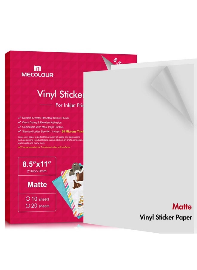 MECOLOUR - Printable Matte White Sticker Paper Vinyl For Inkjet Printer & Laser Printer 8.5"X11" Waterproof Decal Paper 20 Sheets - Image 1