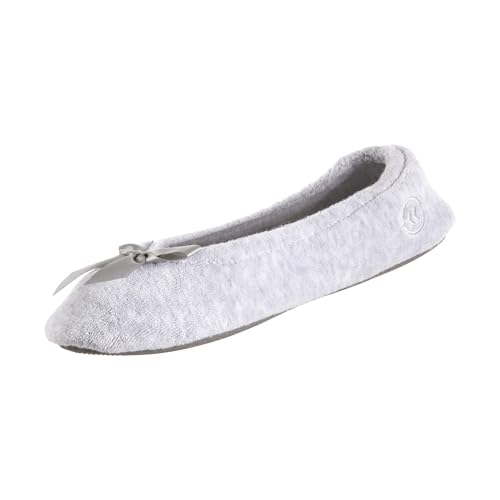 isotoner Women's Indoor/Outdoor Classic Terry Ballerina Slippers with Non-slip Sole, Heather Grey, 8-9 - Image 1