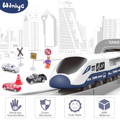 Wdmiya Train Sets for Boys 47 104 Pcs Battery Operated Train Set with TracksMagnetic Connection Compatible with Thomas Brio Chuggington Gifts for 3 4 5 6 Years Old City Blue 104 Pcs - Image 5