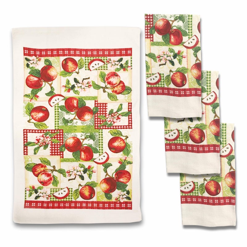Lobyn Value Packs Lobyn Value Packs  4Pack Red Farm Apple Kitchen Towels 15x25 Lightweight CottonPoly Blend Absorbent Dish Towels with Farmhouse Patchwork Design 