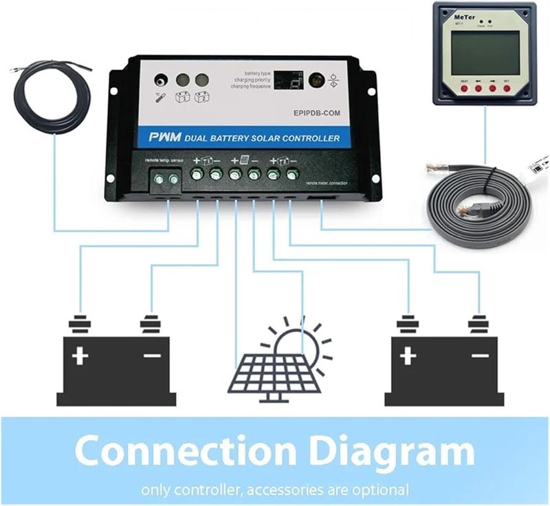 10A PWM Solar Controller Dual Battery Charger 12V 24V With MT 1 Optional - Image 4
