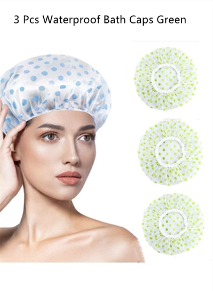 Kutis 3-Piece Shower Caps Waterproof Bath Caps Reusable Shower Caps PEVA Green 27 cm - Image 1