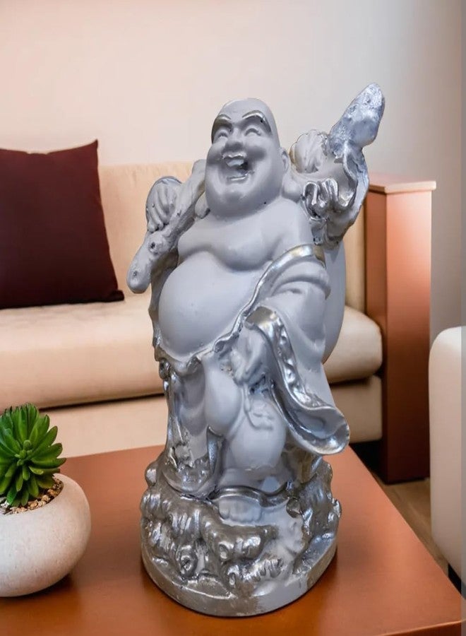 SANKALAN CREATIONS Sankalan's Laughing Buddha Statue, Silver, Resin, Feng Shui Decor, Wealth and Prosperity Symbol - Image 3
