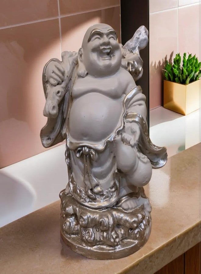 SANKALAN CREATIONS Sankalan's Laughing Buddha Statue, Silver, Resin, Feng Shui Decor, Wealth and Prosperity Symbol - Image 1