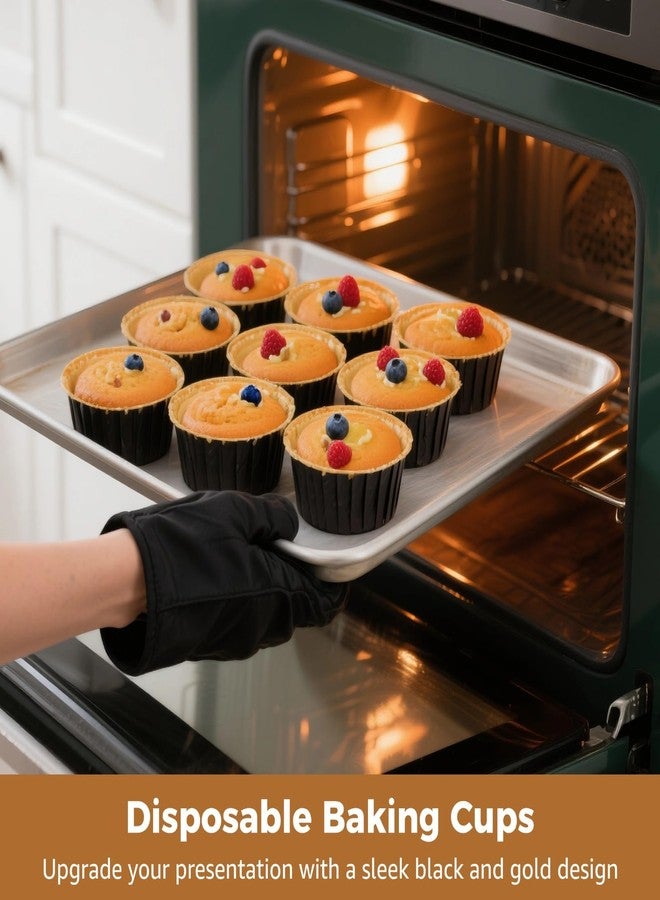DORMIYA Disposable Ramekins with Lids, 100 Pcs 4.2 oz Aluminum Foil Baking Cups Containers for Cake, Dessert, Muffin, Cupcake, 3.3 x 2.1 in, Black Gold - Image 5
