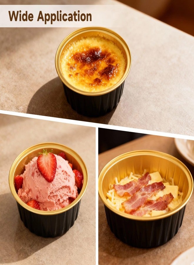 DORMIYA Disposable Ramekins with Lids, 100 Pcs 4.2 oz Aluminum Foil Baking Cups Containers for Cake, Dessert, Muffin, Cupcake, 3.3 x 2.1 in, Black Gold - Image 4