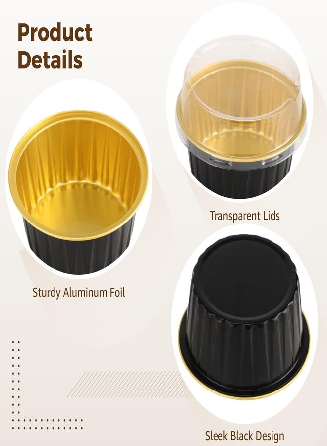 DORMIYA Disposable Ramekins with Lids, 100 Pcs 4.2 oz Aluminum Foil Baking Cups Containers for Cake, Dessert, Muffin, Cupcake, 3.3 x 2.1 in, Black Gold - Image 3