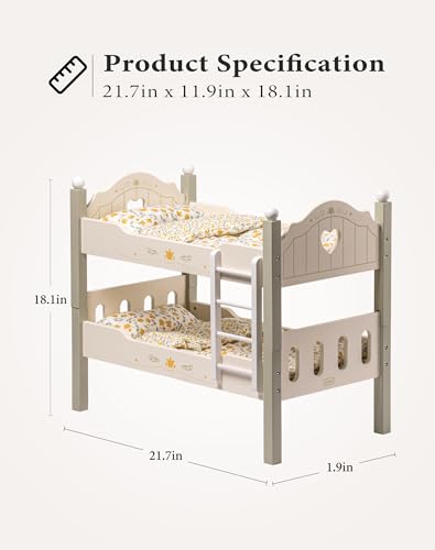 ROBUD Baby Doll Crib Wooden Baby Doll Beds for 20 Inch Dolls Green Baby Doll Bunk Beds with Tulle American Girl Doll Bed for Gifts WRP11 - Image 5