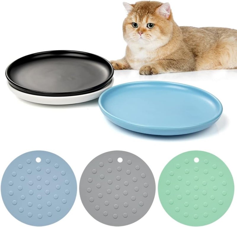 Free Whisker Stress Cat Feeding Plates, 3 Packs, Wide & Shallow Cat Food Dish to Relieve Whisker Fatigue for Cats, Kittens, Puppies, with 3 Non-Slip Mats, Dishwasher Safe, Ceramic Cat Bowls - Image 1