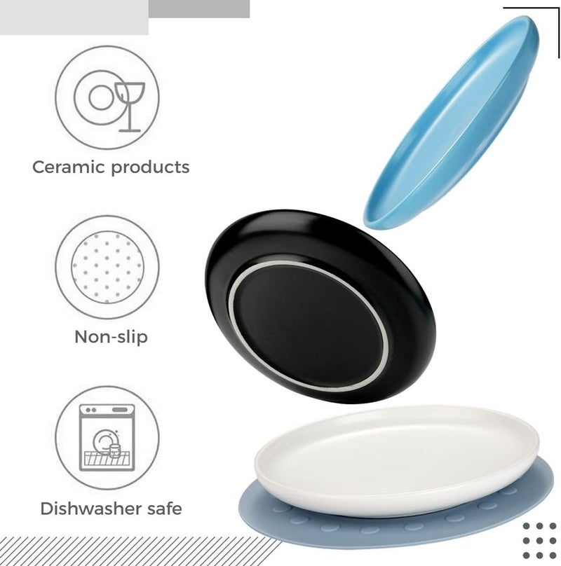 Free Whisker Stress Cat Feeding Plates, 3 Packs, Wide & Shallow Cat Food Dish to Relieve Whisker Fatigue for Cats, Kittens, Puppies, with 3 Non-Slip Mats, Dishwasher Safe, Ceramic Cat Bowls - Image 4