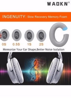 WAOKN مجموعة وسائد أذن بديلة من Bose، وسائد أذن بديلة احترافية لسماعات QC35، QC35ii، وسادات أذن مع جلد أكثر نعومة، إسفنج عازل للضوضاء، سُمك إضافي (رمادي)  - Image 2