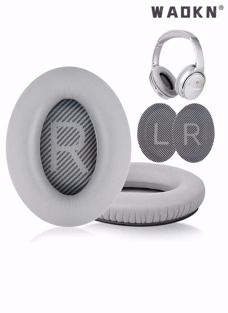 WAOKN Cushions Bose Replacement Ear Pads Kit, Professional Replacement Earpads Cushions for QC35, QC35ii Headphones, Ear Pads with Softer Leather, Noise Isolation Foam, Added Thickness (Grey)  - Image 1