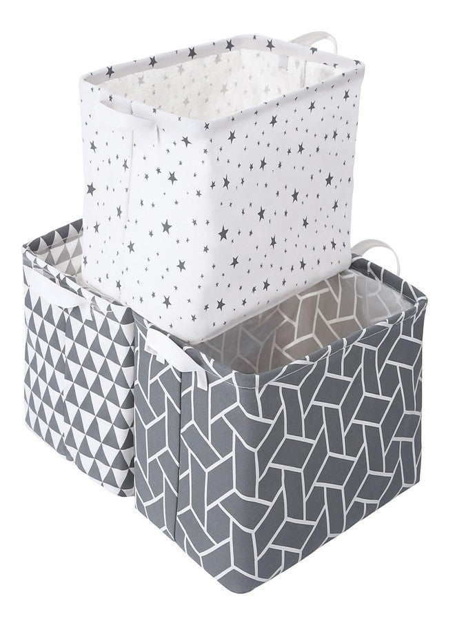 Fiwochic 3 Pack Large Storage Basket, 14.9 x 10.2 x 9 Inch Laundry Hamper with Handles Nursery Foldable Canvas Organizers Basket for Home Nursery Office Bedroom Books, Clothes, Toys - Image 1