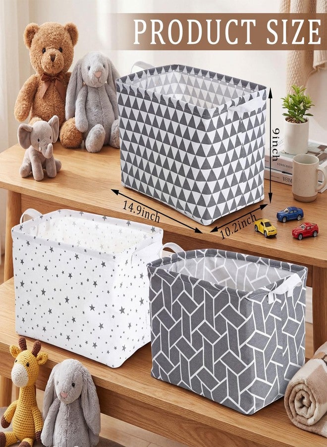 Fiwochic 3 Pack Large Storage Basket, 14.9 x 10.2 x 9 Inch Laundry Hamper with Handles Nursery Foldable Canvas Organizers Basket for Home Nursery Office Bedroom Books, Clothes, Toys - Image 2