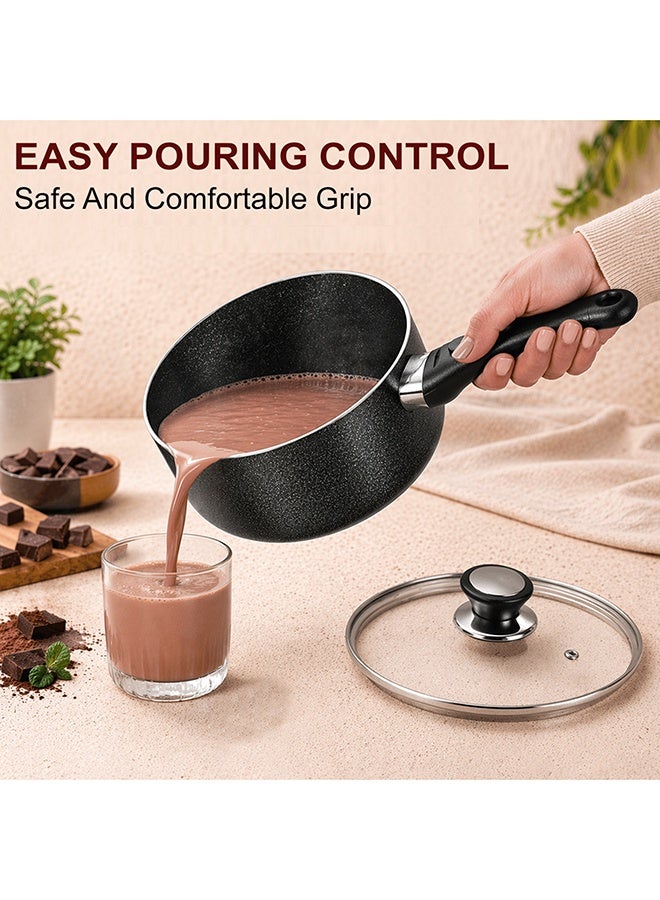 SONEX Non-Stick Royal Saucepan – 16 cm (1.5 Ltr) – Premium Aluminum, Tempered Glass Lid, Heat-Resistant Bakelite Handle & Knob, Hard Enamel Exterior, Durable & Dishwasher Safe - Image 4