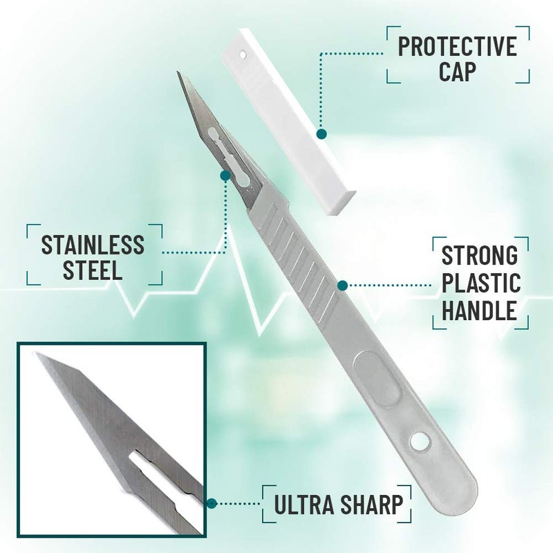 MedHelp Disposable Scalpel 11 Disposable Dermaplaning Blades with Plastic Handle, High Carbon Steel Dermablade Surgical Blades. Individually Wrapped 11 Blade, Sterile - Box of 10 - Image 2