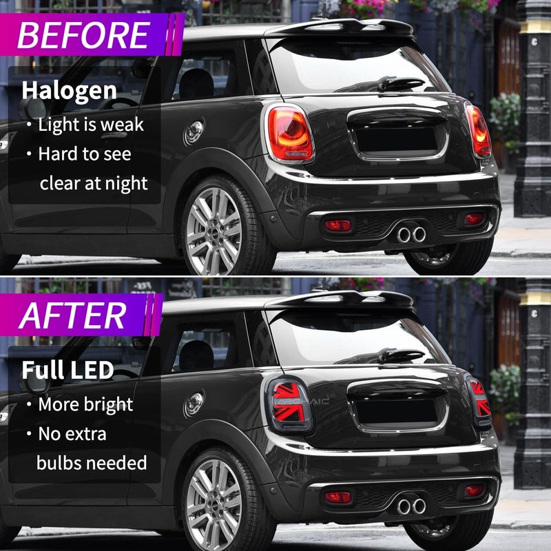 Archaic Tail Lights Assembly for Mini Cooper F55-57 with Sequential Turn Signal Light - Full LED Union Jack Design (2014-2021) - Image 5