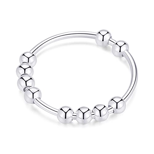 Jacruces 925 Sterling Silver Rings Anxiety Rings Fidget Ring for Women Men Silver Spinner Thumb Ring with Beads Spinning Stress Relief Anxiety Fidget Jewelry Ideal Gift Size 4 - Image 1