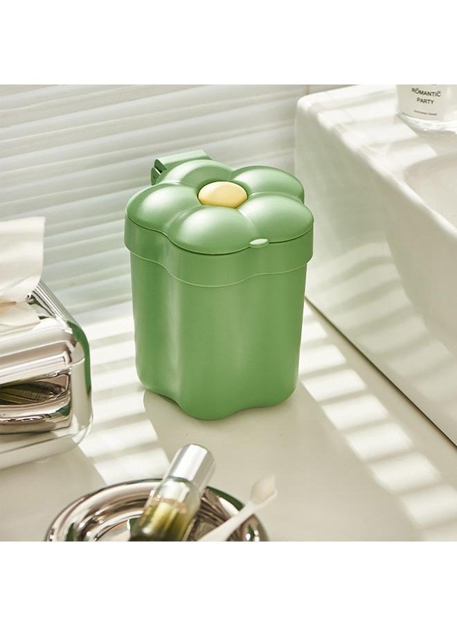 Thoraya - Desktop Trash Bin with Lid Flower Shape Small Garbage Can Large Opening Storage Paper Basket Green - Image 1