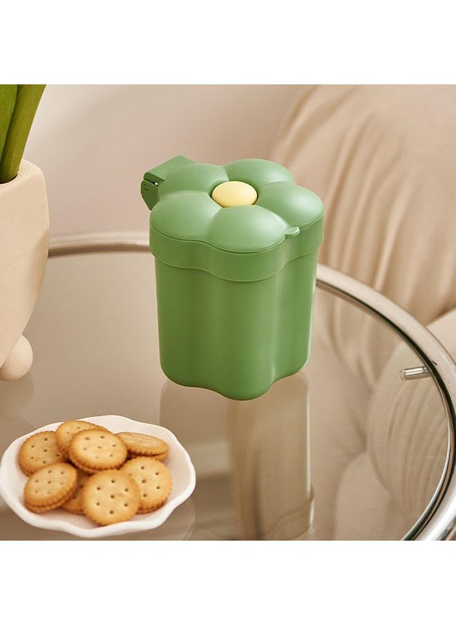 Thoraya - Desktop Trash Bin with Lid Flower Shape Small Garbage Can Large Opening Storage Paper Basket Green - Image 1