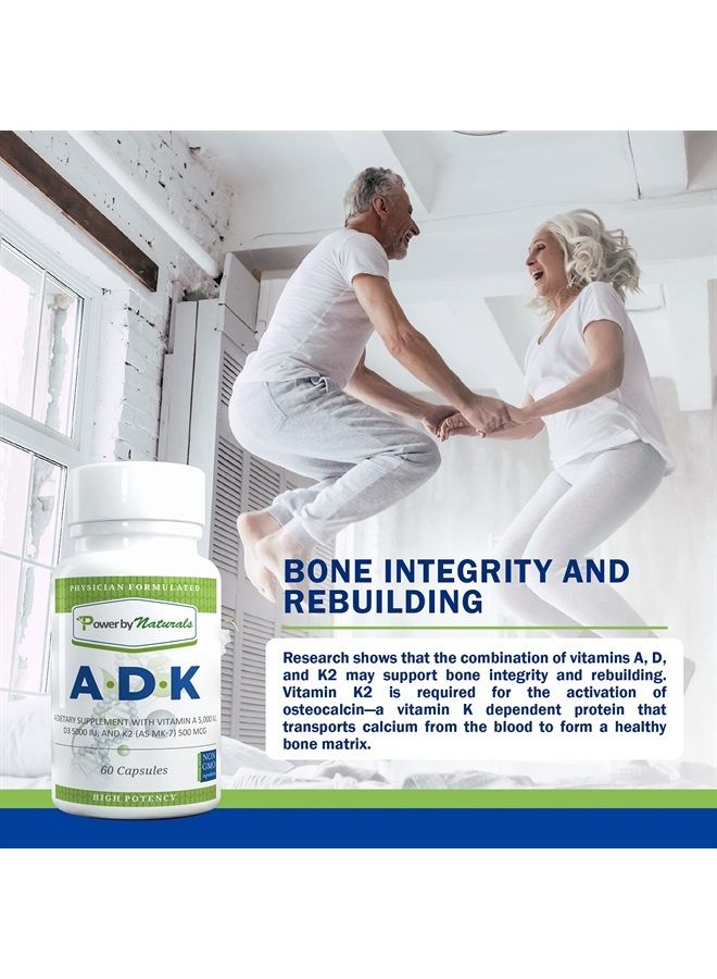 ADK Vitamin Supplements with Vitamin A, Vitamin D3 5000 iu, and Vitamin K2 as MK-7, 60 Capsules (2 Month Supply)