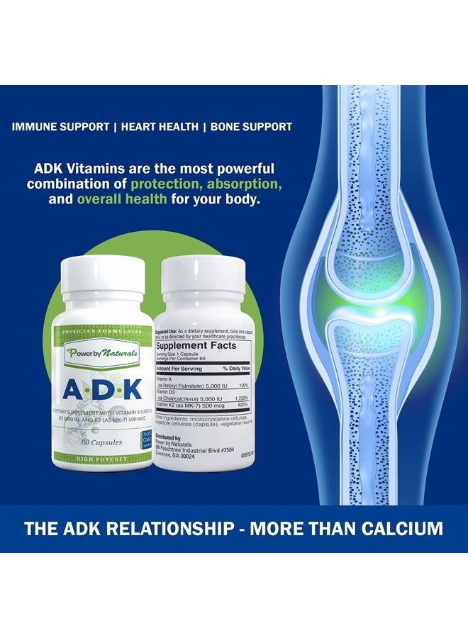 ADK Vitamin Supplements with Vitamin A, Vitamin D3 5000 iu, and Vitamin K2 as MK-7, 60 Capsules (2 Month Supply)