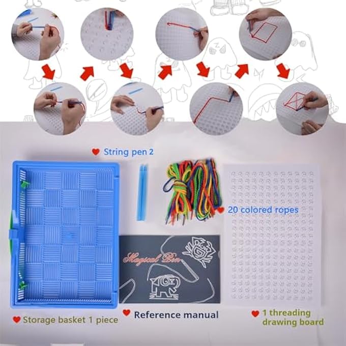 DIY STRING ART KIT FOR KIDS, PUZZLE DRAWING TOYS STRING WEAVING GRAPHICS, CRAFT DRAWING BOARD WITH 20 COLORED ROPE, EDUCATIONAL WEAVING ACTIVITY FOR SKILL PARENT-CHILD INTERACTION FUN(1 SET) - Image 5