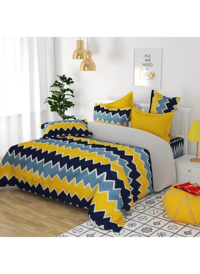 BSB HOME BSB HOME 120 Tc Double Floral Printed Bedsheet with 2 Pillow Covers | 110 GSM Soft Brushed Microfiber - Breathable & Wrinkle Free - (86 X 88 Inch, Yellow & Grey & Blue), 144 Tc  - Image 4