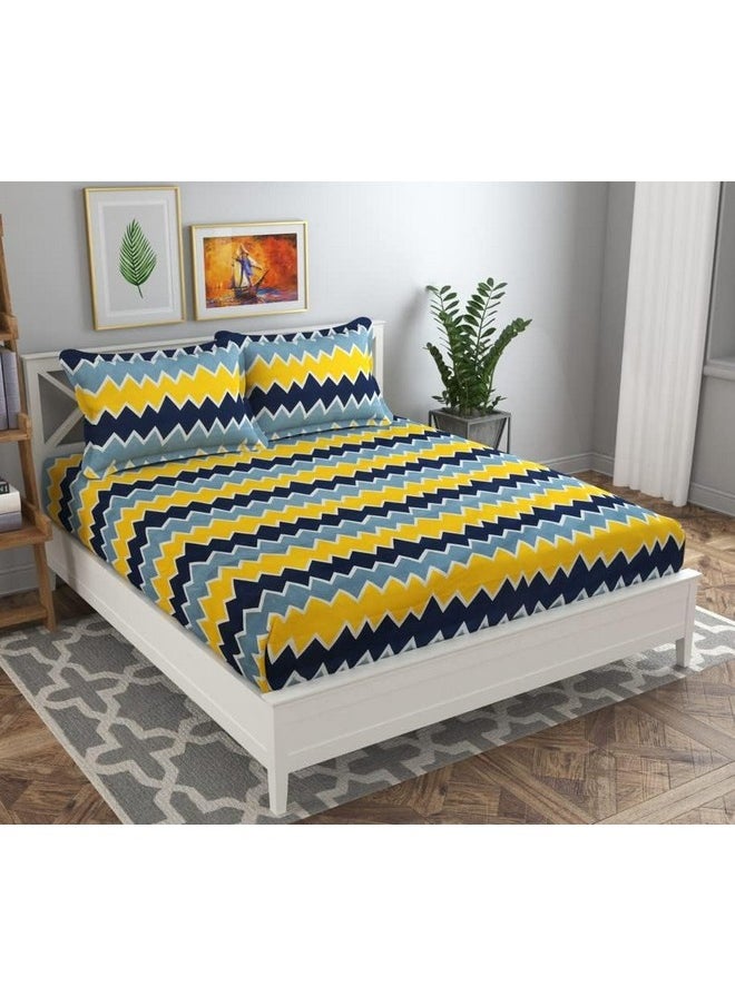 BSB HOME BSB HOME 120 Tc Double Floral Printed Bedsheet with 2 Pillow Covers | 110 GSM Soft Brushed Microfiber - Breathable & Wrinkle Free - (86 X 88 Inch, Yellow & Grey & Blue), 144 Tc  - Image 2