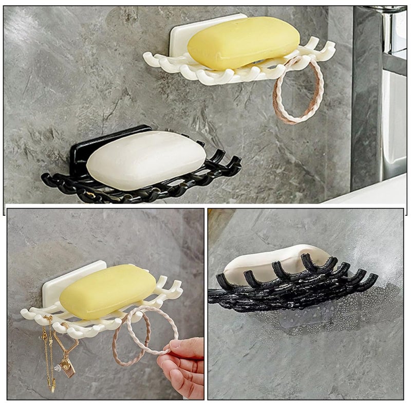4Pcs Wall Mount Soap Dish Holder Set with Drain Adhesive for Shower Bathroom White and Black - Image 5