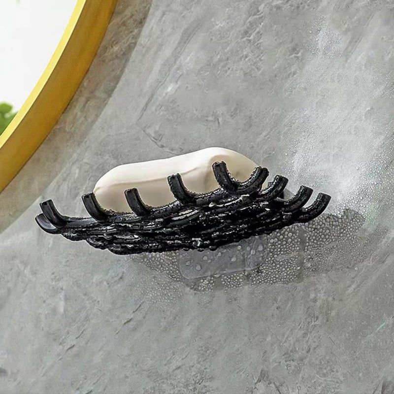 4Pcs Wall Mount Soap Dish Holder Set with Drain Adhesive for Shower Bathroom White and Black - Image 4
