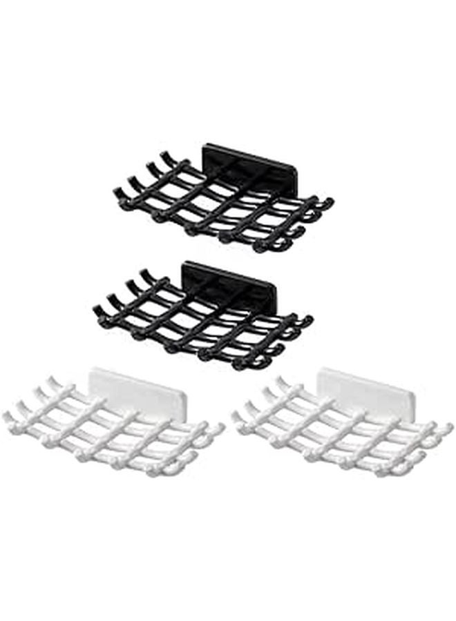 4Pcs Wall Mount Soap Dish Holder Set with Drain Adhesive for Shower Bathroom White and Black - Image 1