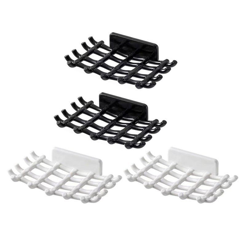 4Pcs Wall Mount Soap Dish Holder Set with Drain Adhesive for Shower Bathroom White and Black - Image 2
