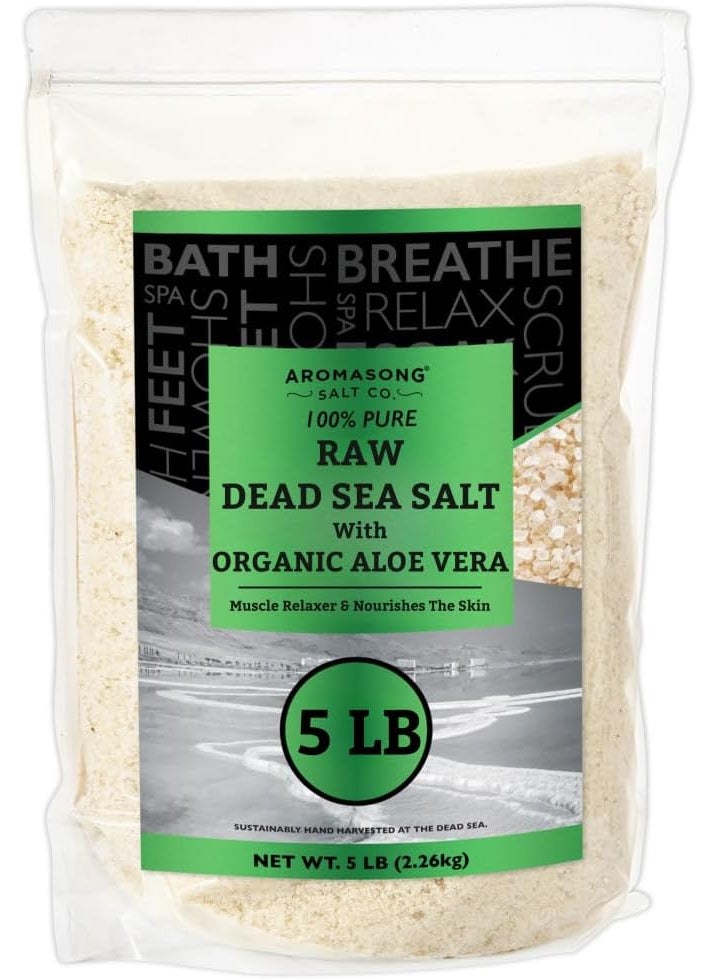 Aromasong - Aromasong 5 lbs Raw Dead Sea Salt with Organic Aloe Vera not Cleaned Still Contains All Dead sea Minerals Including Dead sea Mud Fine Medium Grain Large resealable Bulk Pack Packaging May Vary - Image 1