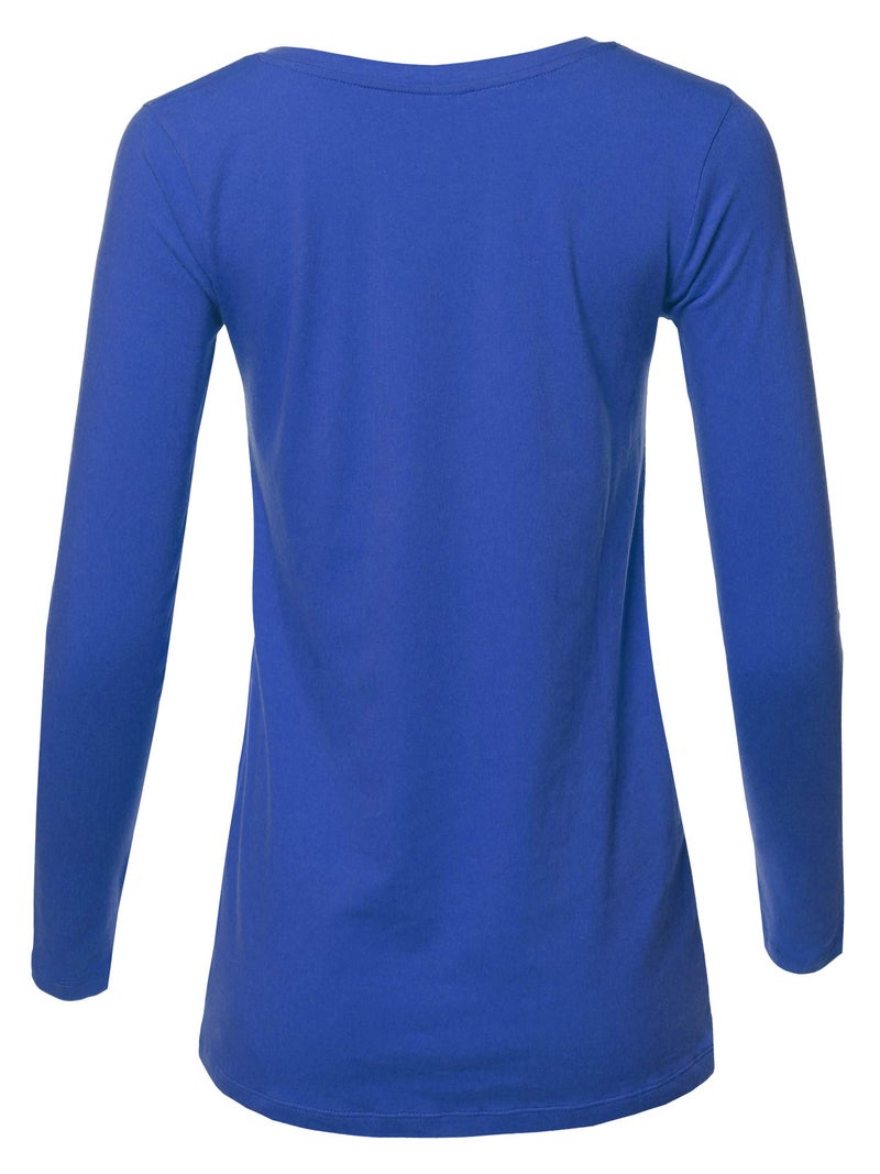 A2Y Basic Solid Soft Cotton Long Sleeve V-Neck Top T-Shirt Sapphire Size M - Image 3
