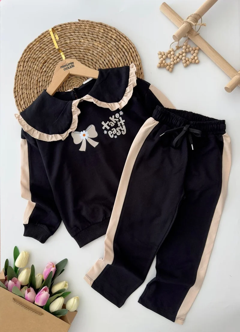 Miniğimin Cicileri My Little Ones Take Easy Two-Tone Girl's Set with Collar - Black