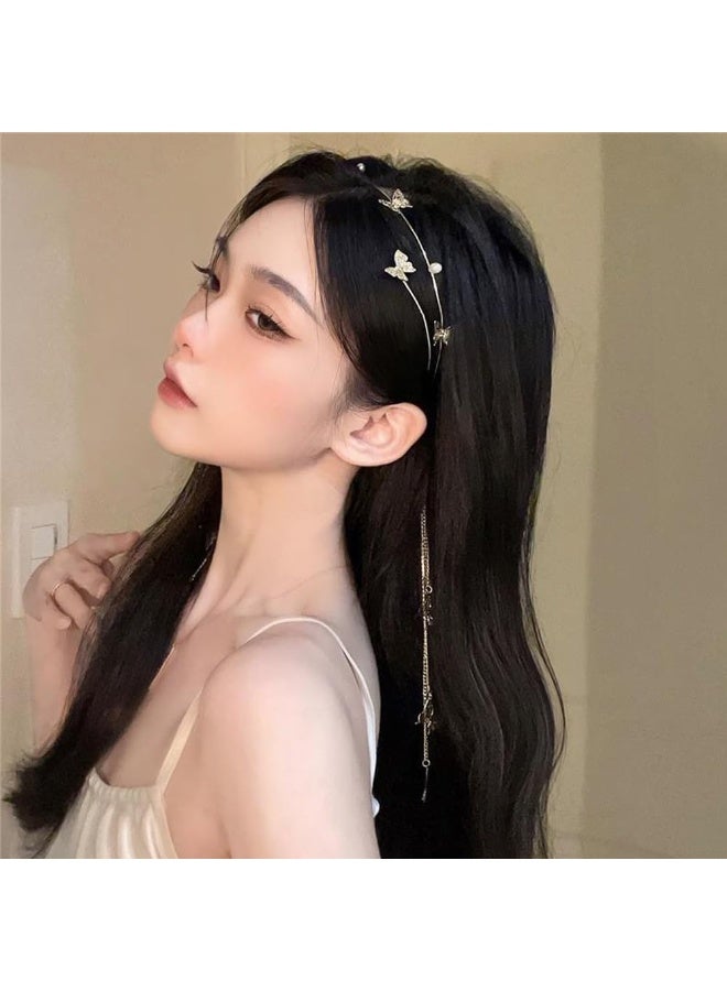 طوق رأس ذهبي مزين بشرابة كريستالية لحفلات الزفاف، أقراط صناعية مرصعة بأحجار الراين اللامعة، سلسلة شعر، طوق شعر، إكسسوارات شعر للنساء والفتيات - Image 3