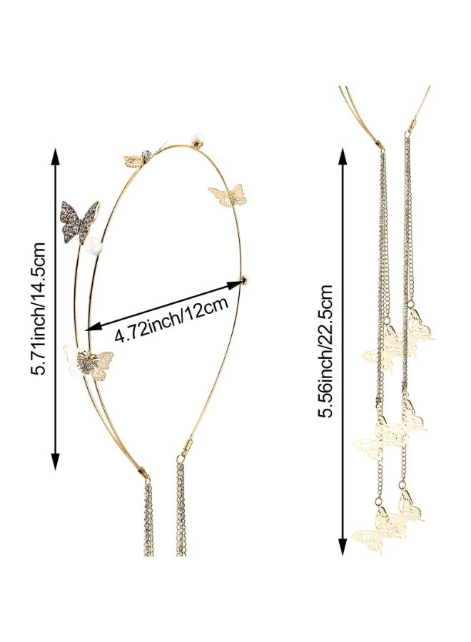 طوق رأس ذهبي مزين بشرابة كريستالية لحفلات الزفاف، أقراط صناعية مرصعة بأحجار الراين اللامعة، سلسلة شعر، طوق شعر، إكسسوارات شعر للنساء والفتيات - Image 2