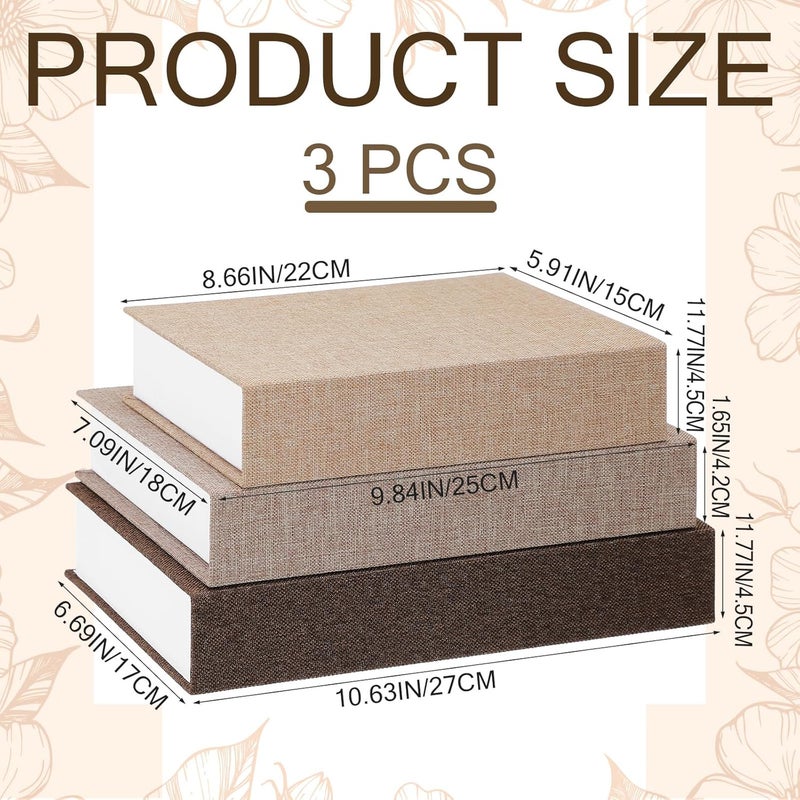 Tioncy 3 Pcs Fake Book Box Neutral Linen Book Box Decorative Faux Prop Storage for Farmhouse Home Decor shelf Table Card Photo DIY Keepsake Gift(Multi Sizes,Khaki, Dark Coffee, Light Coffee) - Image 2