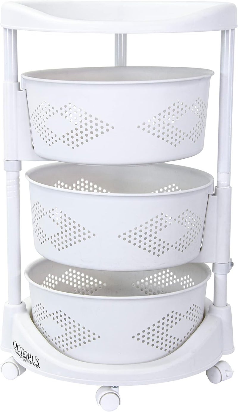 dbest products dbest products Octopus 360 3 Tier Rolling cart Kitchen Organization Plastic Rotating Fruit Basket Teacher Classroom Supplies Organizer Makeup Storage Hair Salon Trolley Swivel Lockable Wheels Bar