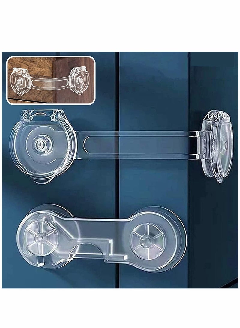 SYOSI 10 Pack Child Safety Locks, Baby Safety Lock Adjustable Child Safety Locks Transparent Child Safety Cupboard Door Lock, Non-Hole Child Lock (Long Handle + Short Handle)  - Image 1