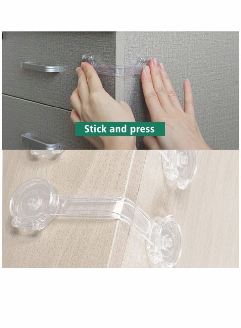 SYOSI 10 Pack Child Safety Locks, Baby Safety Lock Adjustable Child Safety Locks Transparent Child Safety Cupboard Door Lock, Non-Hole Child Lock (Long Handle + Short Handle)  - Image 4