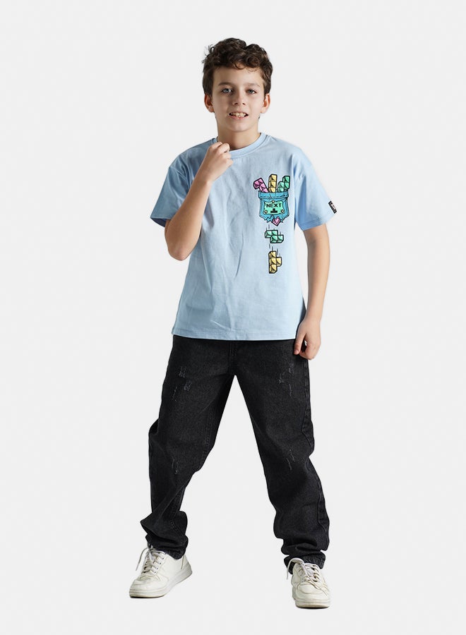 ريمينت تيشرت للاولاد برسمة لغز المكعبات لبني - Image 2