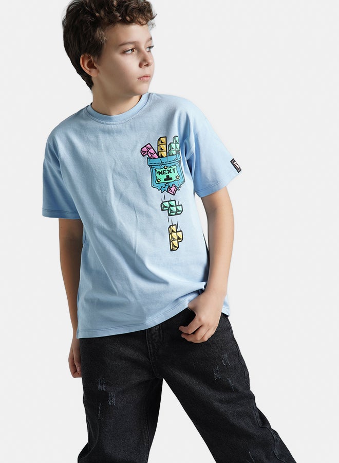 ريمينت تيشرت للاولاد برسمة لغز المكعبات لبني - Image 1