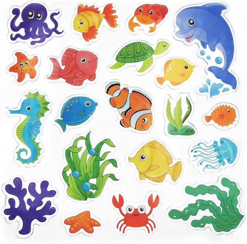 ARS 20 Pieces Sea Animals Thick Gel Clings Ocean Window Gel Clings Decals Stickers for Toddlers Kids - Image 1