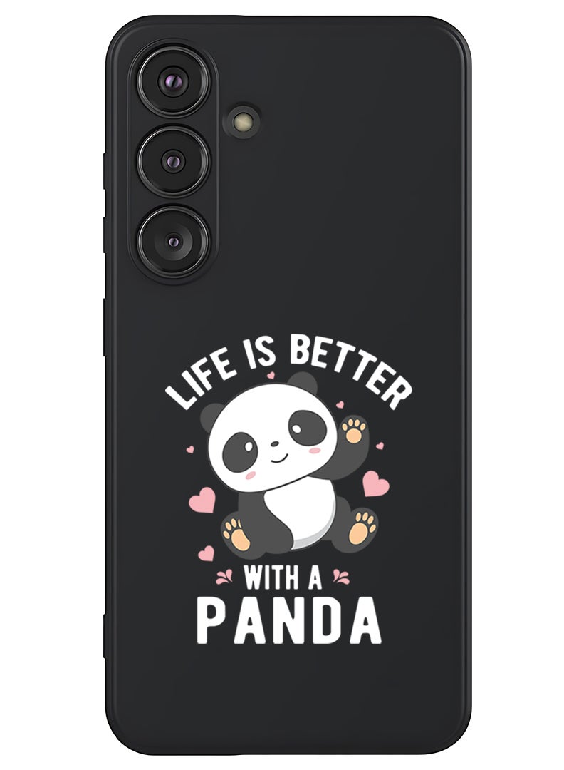 Theodor Protective Slim Fit Case Liquid Silicone Cover with Full Body Protection Anti-Scratch Shockproof Case For Samsung Galaxy S25 (Black) - Life is better with panda - White - Image 1