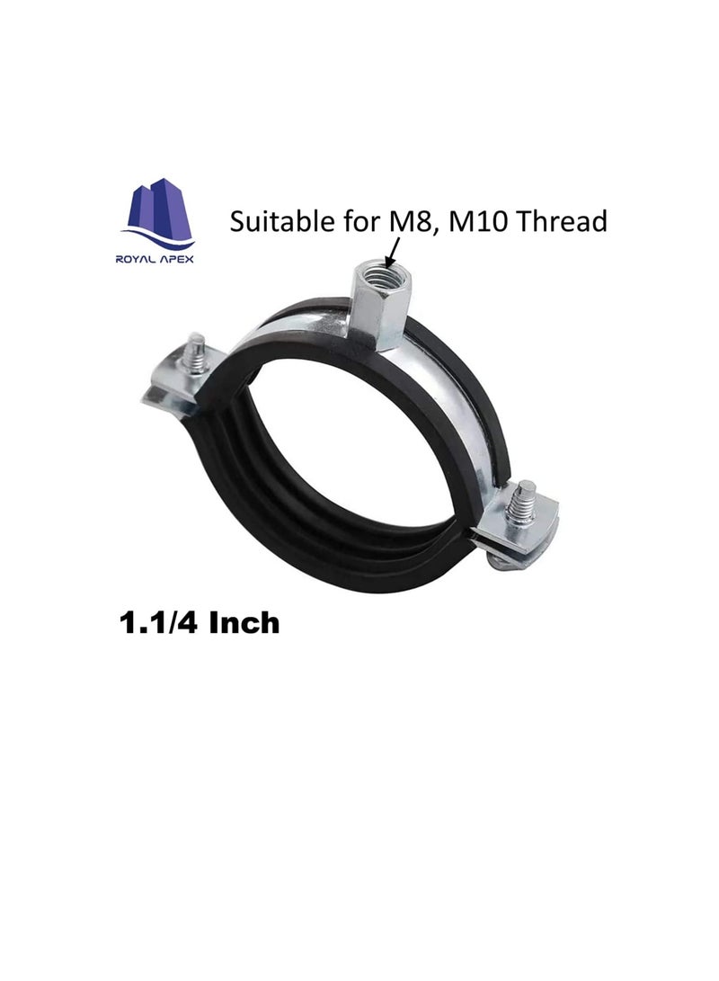 Heavy Duty Adjustable Two-screw Pipe Galvanized Iron (GI) Clamp with Rubber Lined or Unlined for Wall Ceiling Mount Pipe Supports, Split Ring Hanger (1.1/4 Inch, Pack of 5)  - Image 1