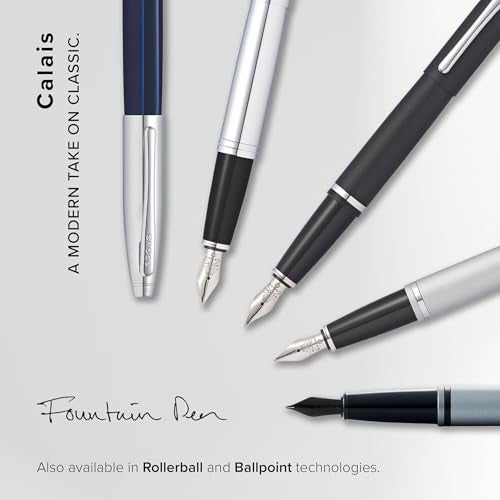 Cross Calais Chrome & Blue Refillable Fountain Pen – Medium Point, Black Ink, Smooth Writing, Presented in a Luxury Gift Box - Image 5