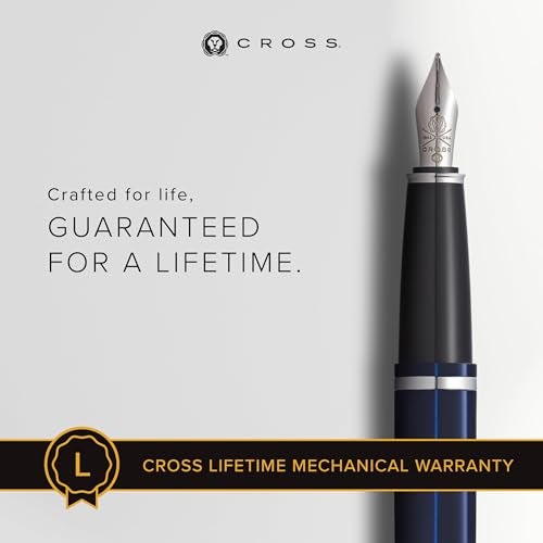 Cross Calais Chrome & Blue Refillable Fountain Pen – Medium Point, Black Ink, Smooth Writing, Presented in a Luxury Gift Box - Image 3